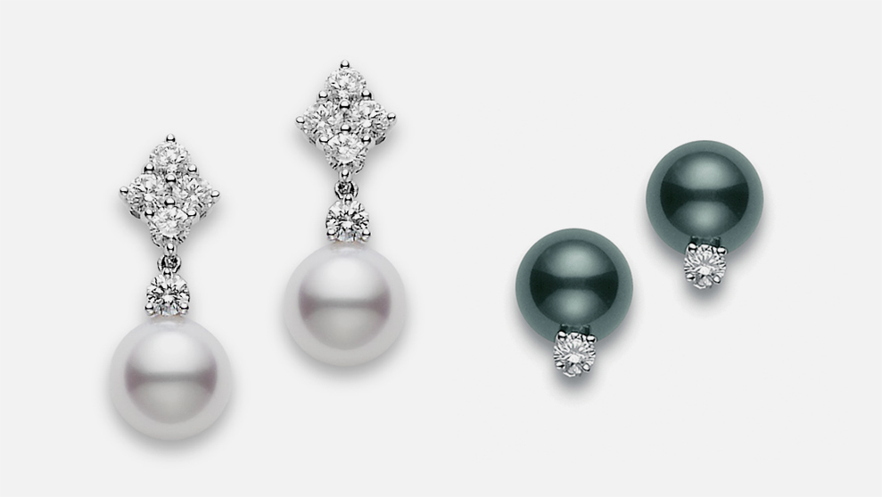 Серьги из жемчуга с бриллиантами, Mikimoto